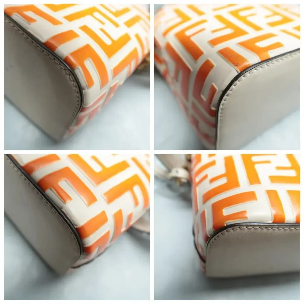 100% Authentic FENDI Mon Tresor Beige&Orange Leather Satchel 999-102424 - Picture 6 of 12